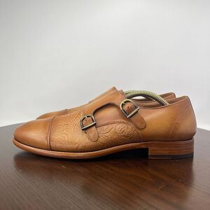 Taft The Lucca Monk Shoes Men's 39 / 6 Tan Emboss‎ Leather Double Strap Cap Toe